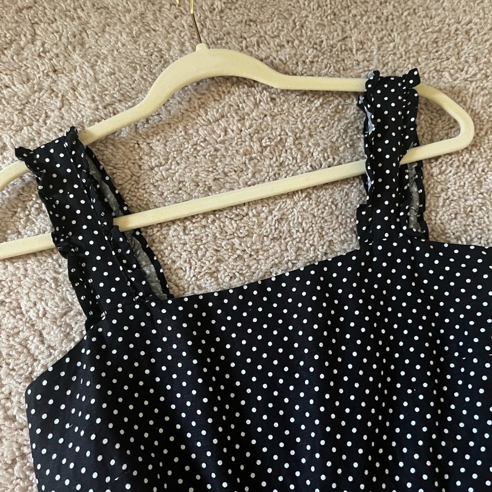 Loft Dotted Ruffle Strap Square Neck Jumpsuit Siz… - image 4